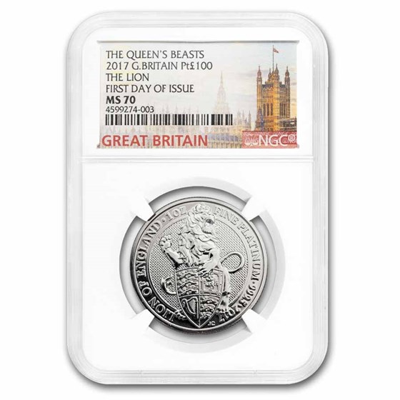 2017 GB 1 oz Platinum Queen's Beasts The Lion MS-70 NGC FDI