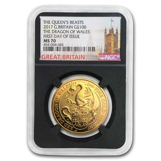 2017 Great Britain 1 oz Gold Queen's Beasts The Dragon MS-70 NGC 2017 Great Britain 1 oz Gold Queen's Beasts The Dragon MS-70 NGC
