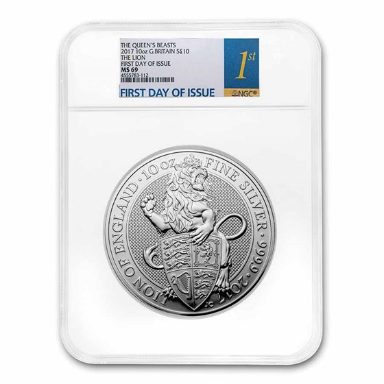 2017 Great Britain 10 oz Silver Queen's Beasts The Lion NGC MS69 2017 Great Britain 10 oz Silver Queen's Beasts The Lion NGC MS69