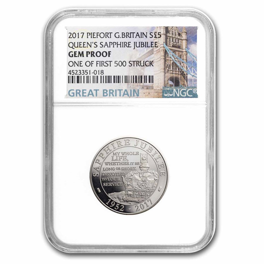 5 Pounds - Elizabeth II (Sapphire Jubilee; Silver Piedfort