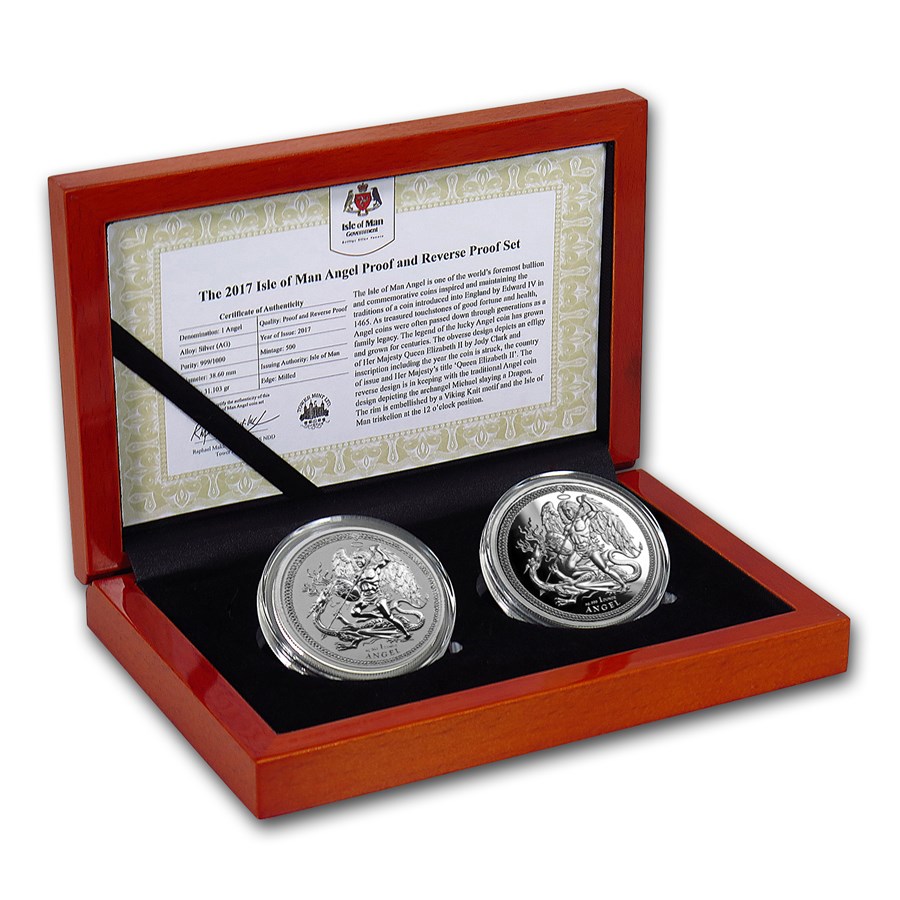 2017 Isle of Man 2-Coin Silver Angel Proof/Reverse Proof Set