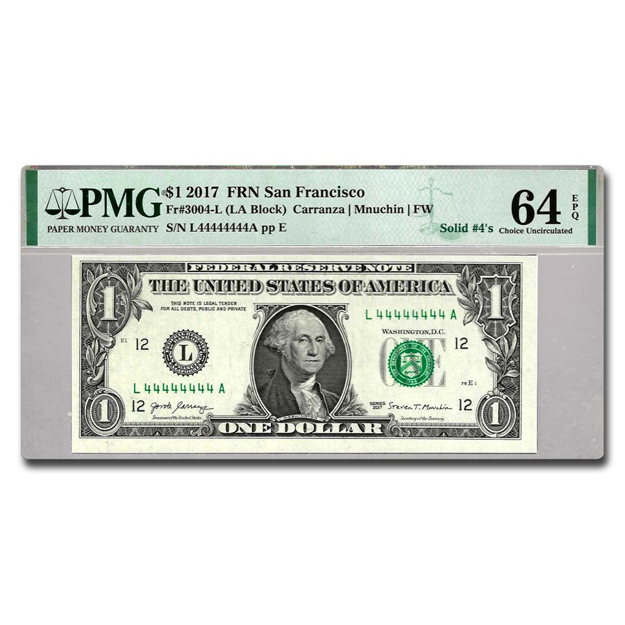 2017 (L-San Fran) $1 FRN CU-64 EPQ PMG (Fr#3004-L) Solid S/N!