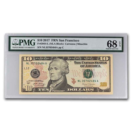 2017 (L-San Francisco) $10 FRN Gem CU-68 EPQ PMG (Fr#2043-L)