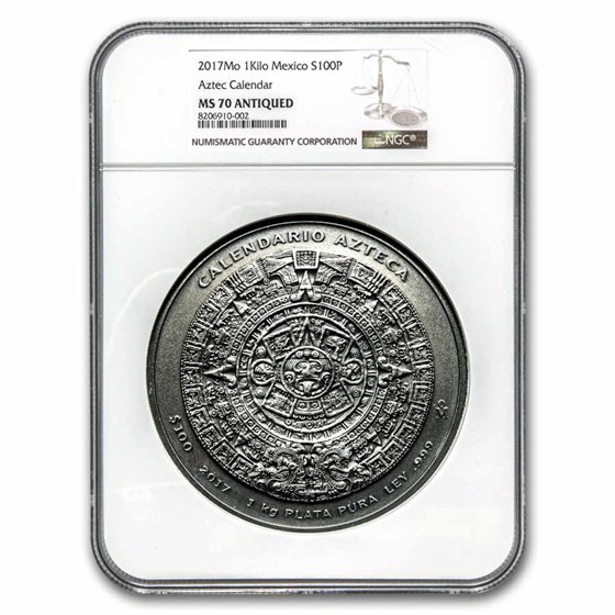 2017 Mexico 1 kilo Silver Aztec Calendar Antiqued MS-70 NGC 2017 Mexico 1 kilo Silver Aztec Calendar Antiqued MS-70 NGC