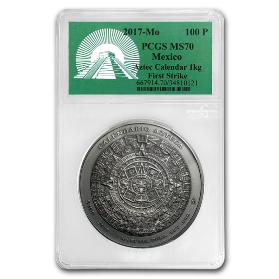 Buy 2017 Mexico 1 kilo Silver Aztec Calendar Antiqued MS70 PCGS (FS