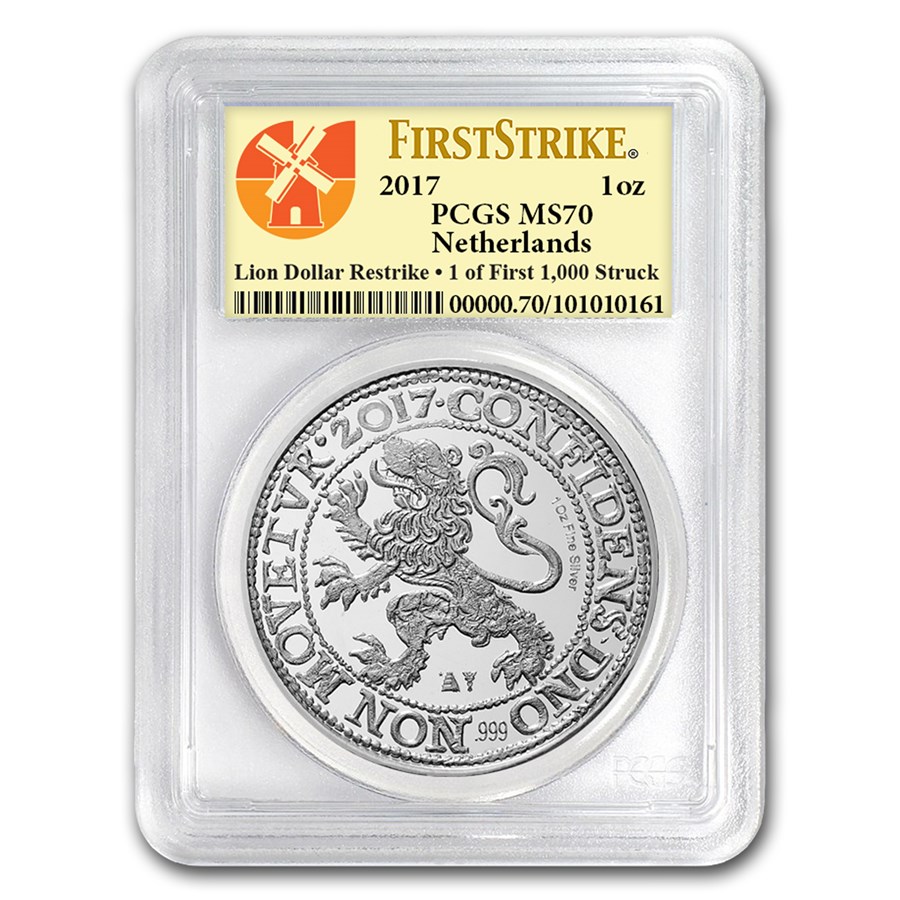 2017 Netherlands 1 oz Silver Lion Dollar MS-70 PCGS (FS)