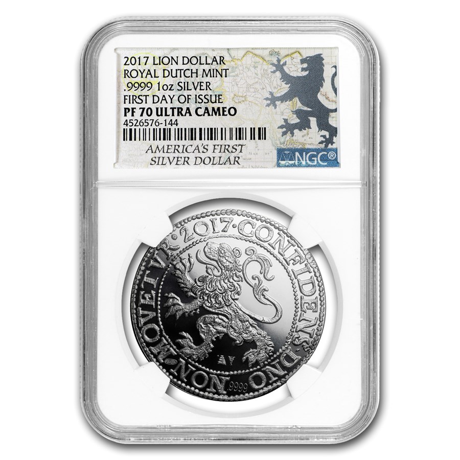 2017 Netherlands 1 oz Silver Lion Dollar Restrike PF-70 NGC (FDI)