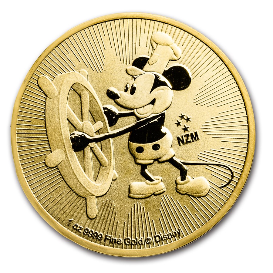 2017 Niue 1 oz Gold $250 Disney Steamboat Willie BU