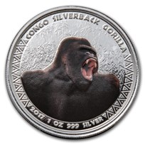 2017 Republic of Congo 1 oz Silver Silverback Gorilla (Colorized)