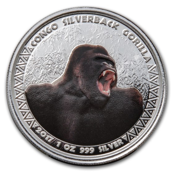 2017 Republic of Congo 1 oz Silver Silverback Gorilla (Colorized) 2017 Republic of Congo 1 oz Silver Silverback Gorilla (Colorized)