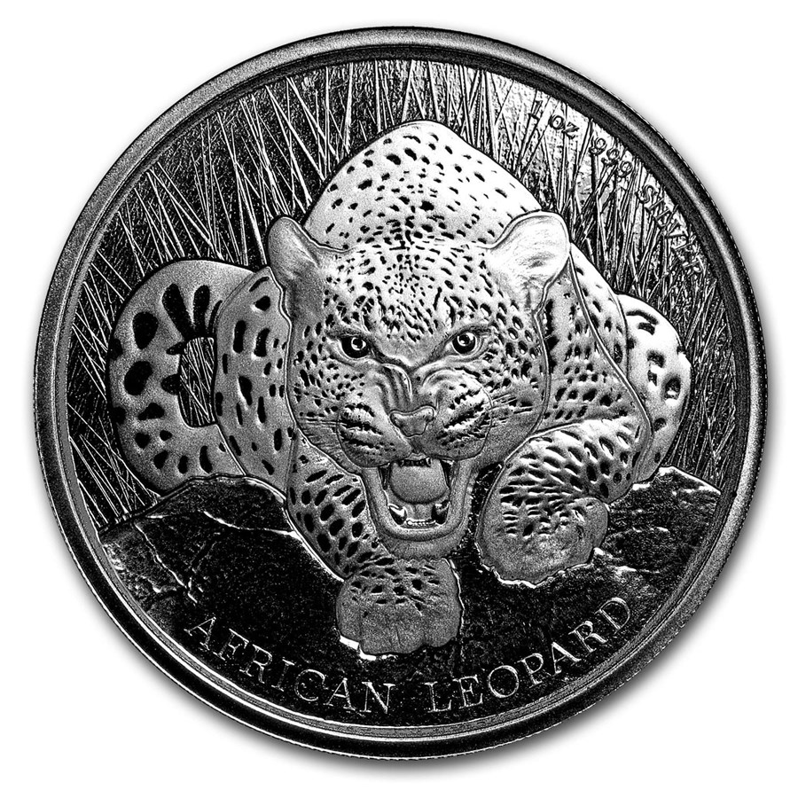 2017 Republic of Ghana 1 oz Silver 5 Cedi African Leopard BU