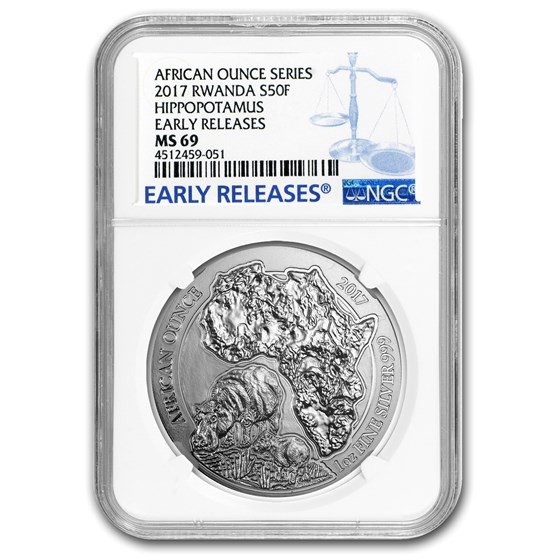 2017 Rwanda 1 oz Silver African Hippo MS-69 NGC (Early Releases) 2017 Rwanda 1 oz Silver African Hippo MS-69 NGC (Early Releases)