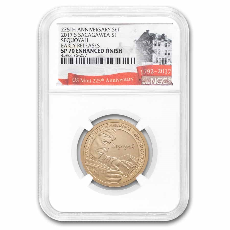2017-S Native Amer $1 - Sequoyah BU SP-70 ER NGC(Enhanced Finish)