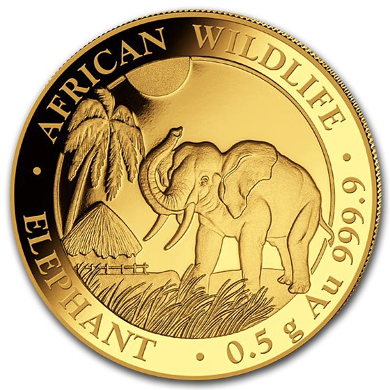 2017 Somalia 1/2 gram Gold African Elephant BU 2017 Somalia 1/2 gram Gold African Elephant BU