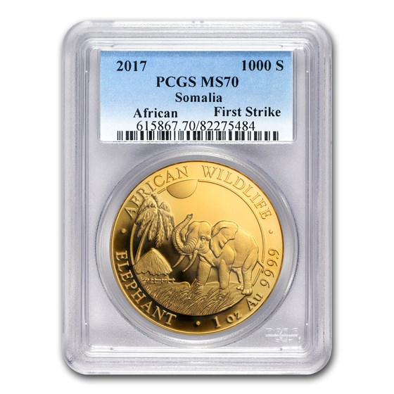 2017 Somalia 1 oz Gold African Elephant MS-70 PCGS (FS)
