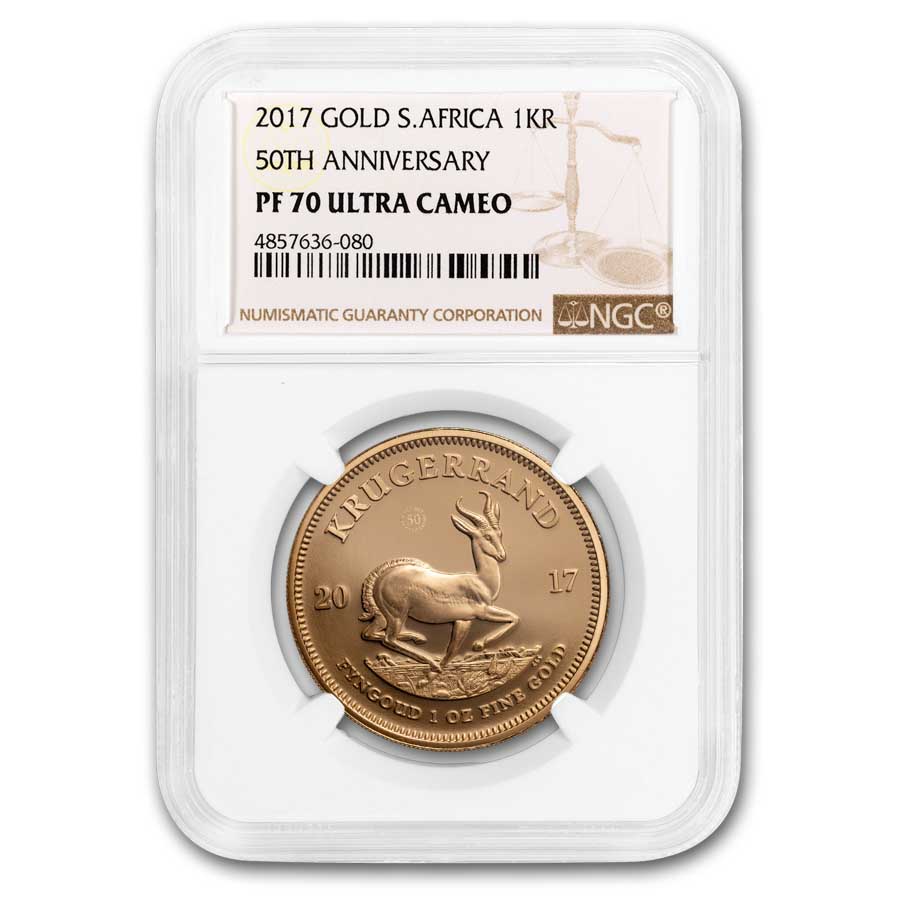 2017 South Africa 1 oz Proof Gold Krugerrand PF-70 NGC 50th Anniv