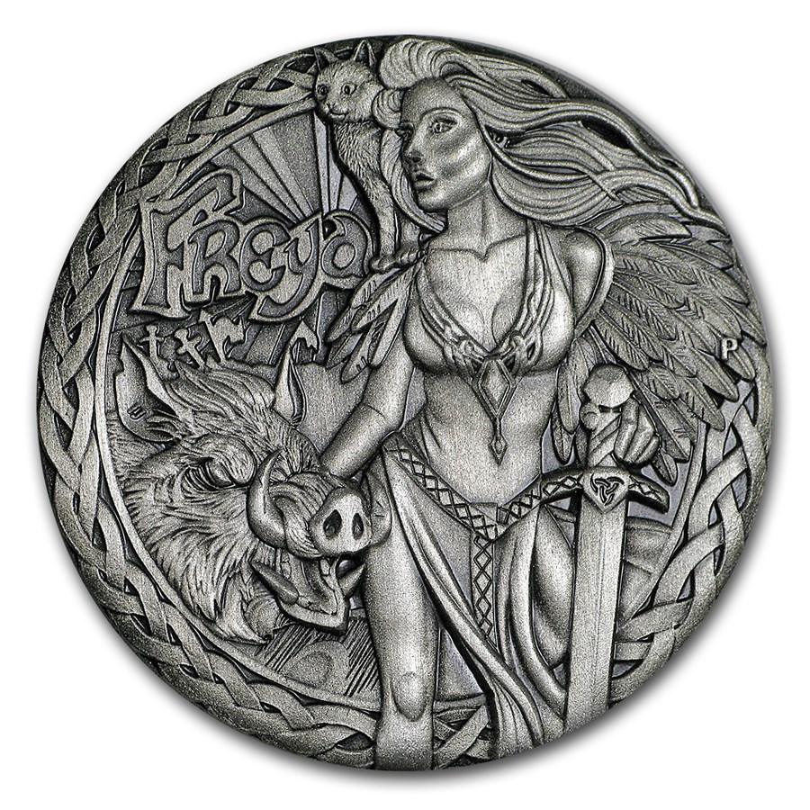 2017 Tuvalu 2 oz Silver Norse Goddesses: Freya BU (HR, Antiqued)