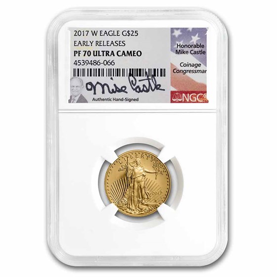 2017-W 1/2 oz Proof Gold Eagle PF-70 UCAM NGC (ER, Castle Signed) 2017-W 1/2 oz Proof Gold Eagle PF-70 UCAM NGC (ER, Castle Signed)