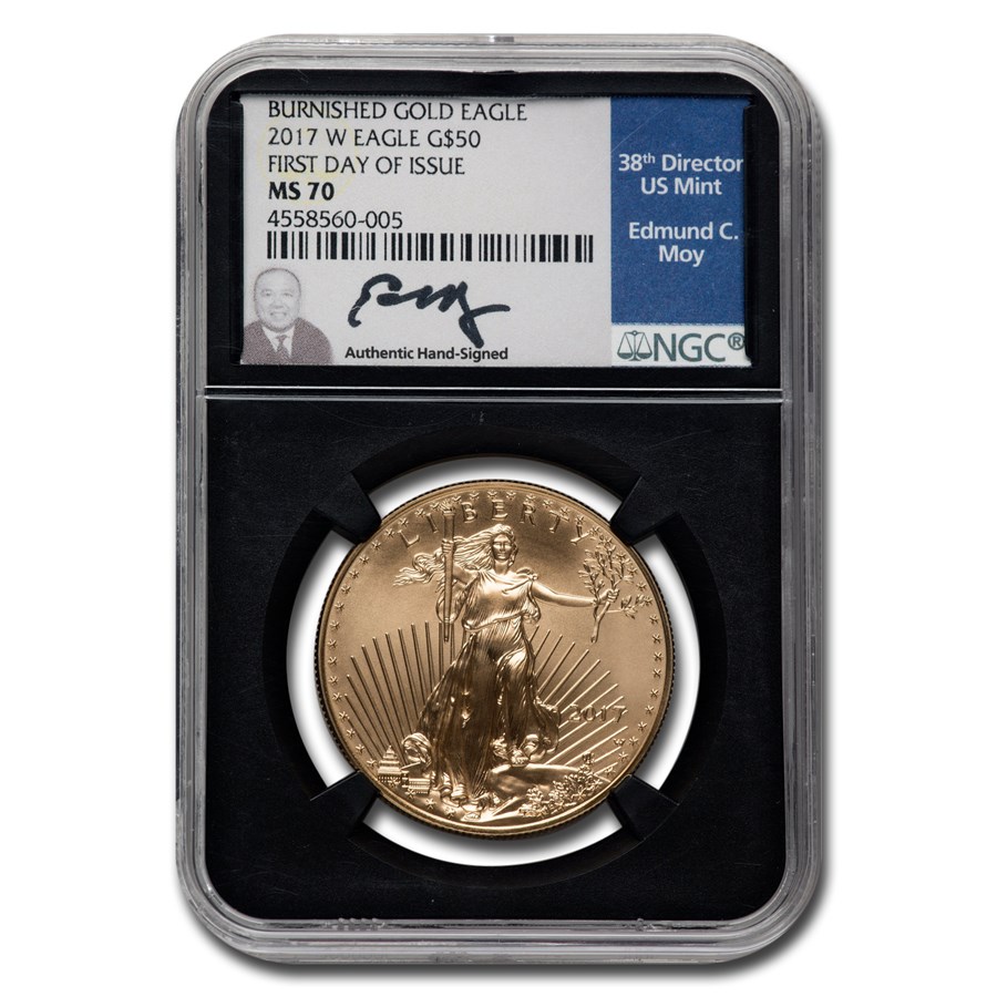 2017-W 1 oz Burnished Gold Eagle MS-70 NGC (FDI, Black Core Moy)