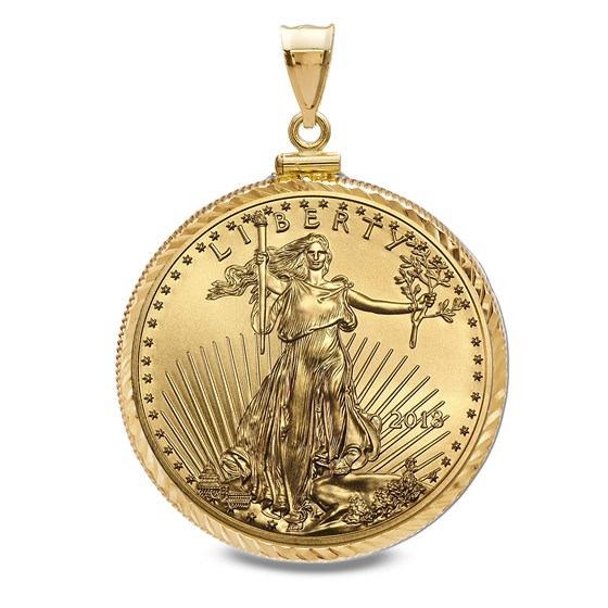 2018 1/2 oz Gold Eagle Pendant (Diamond-ScrewTop Bezel) 2018 1/2 oz Gold Eagle Pendant (Diamond-ScrewTop Bezel)