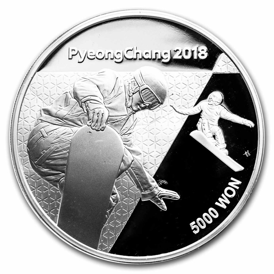 2018 1/2 oz Silver PyeongChang Winter Olympic Snowboard Proof