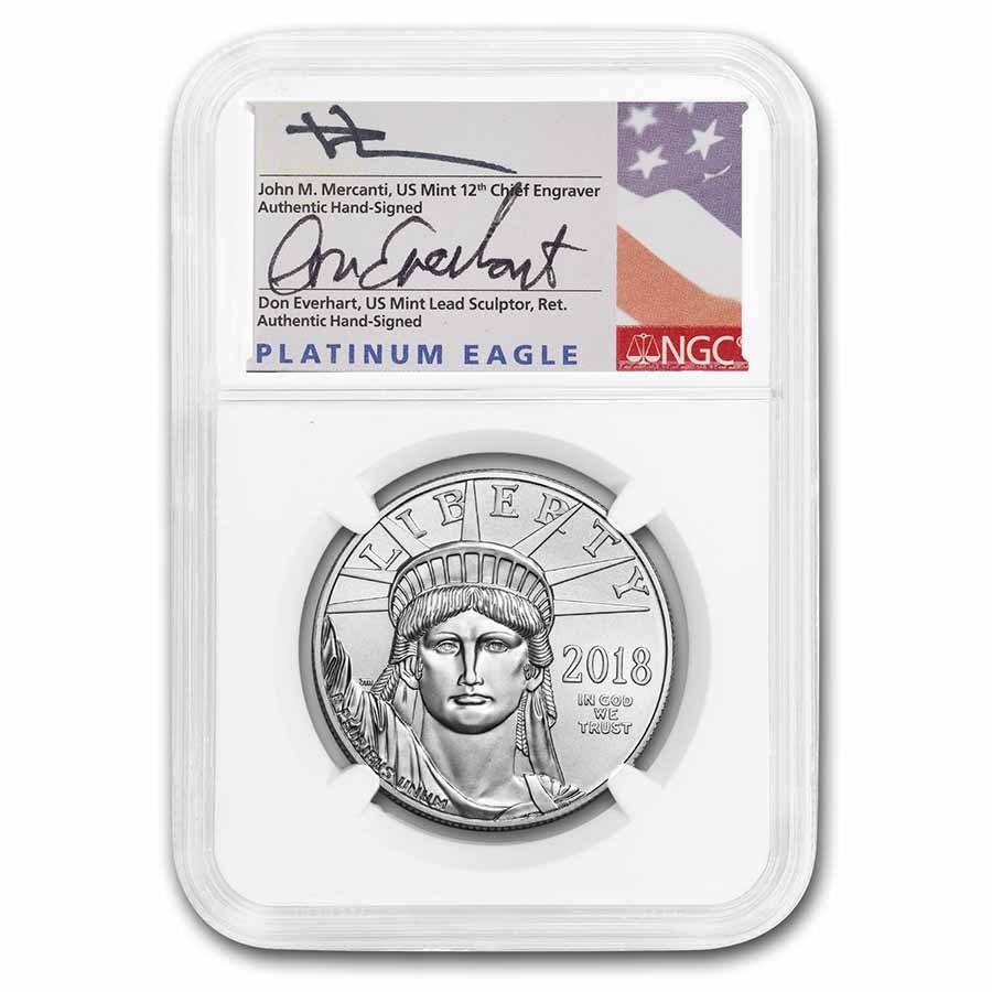 2018 1 oz American Platinum Eagle MS-70 NGC (FDI, Dual Signed)