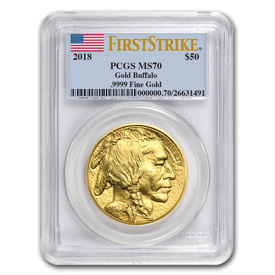 2018 1 oz Gold Buffalo MS-70 PCGS (FirstStrike®, Flag Label)