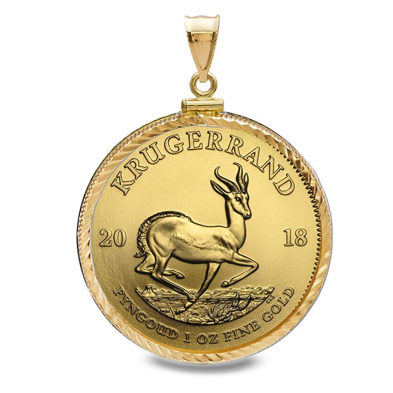2018 1 oz Gold Krugerrand Pendant (Diamond-ScrewTop Bezel) 2018 1 oz Gold Krugerrand Pendant (Diamond-ScrewTop Bezel)