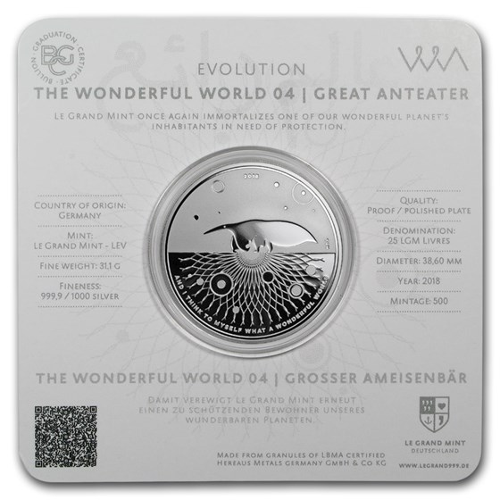 2018 1 oz Silver Proof Evolution I Wonderful World (Anteater) 2018 1 oz Silver Proof Evolution I Wonderful World (Anteater)