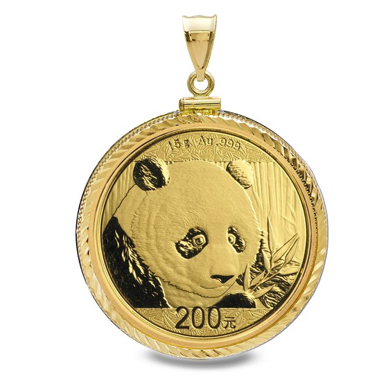 2018 15 gram Gold Panda Pendant (Diamond-Cut Screw Top Bezel) 2018 15 gram Gold Panda Pendant (Diamond-Cut Screw Top Bezel)