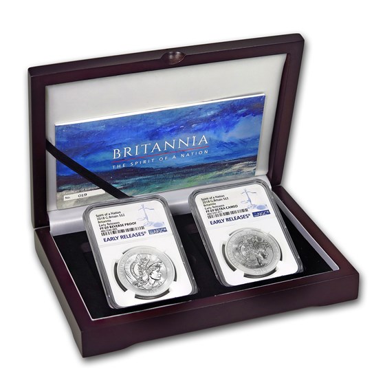 2018 2-Coin Silver 1 oz Britannia Reverse Prf Set PF-69 NGC (ER) 2018 2-Coin Silver 1 oz Britannia Reverse Prf Set PF-69 NGC (ER)