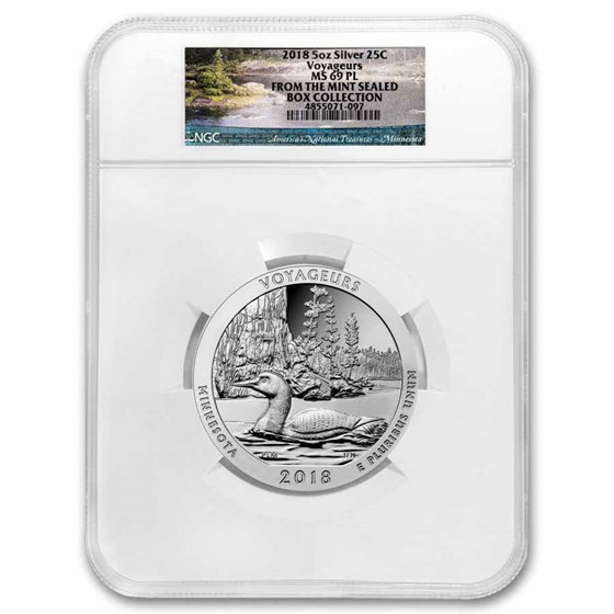 2018 5 oz Silver ATB Voyageurs National Park MS-69 PL NGC 2018 5 oz Silver ATB Voyageurs National Park MS-69 PL NGC