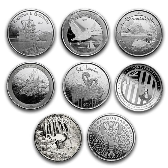 2018 8-Coin 1 oz Silver Eastern Caribbean 8 Set 2018 8-Coin 1 oz Silver Eastern Caribbean 8 Set