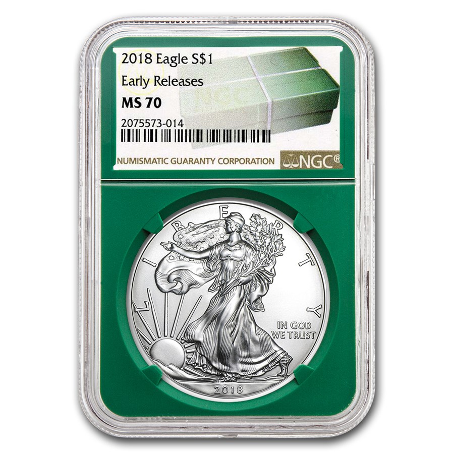 2018 American Silver Eagle MS-70 NGC (ER, Green Holder)