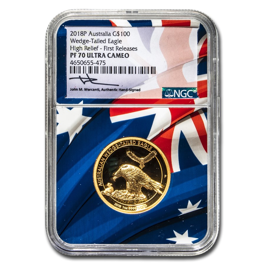 2018 AUS 1 oz Gold Wedge Tailed Eagle PR-70 NGC HR (FR) Box & COA