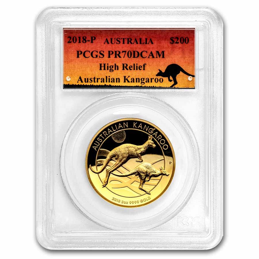 2018 AUS 2 oz Gold Kangaroo High Relief PR-70 DCAM PCGS