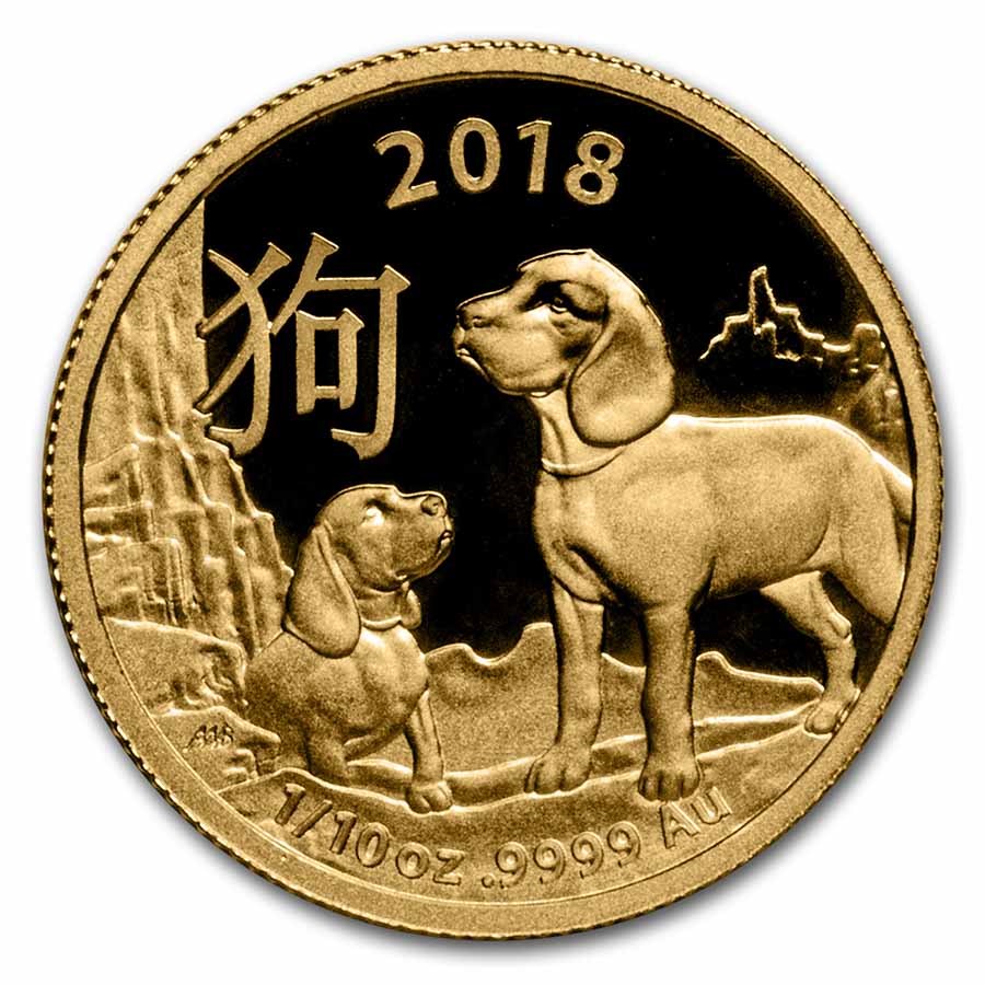 2018 Australia 1/10 oz Gold Lunar Dog Proof