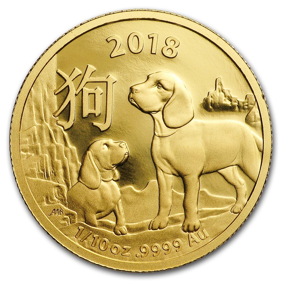 2018 Australia 1/10 oz Gold Lunar Year of the Dog BU (RAM)