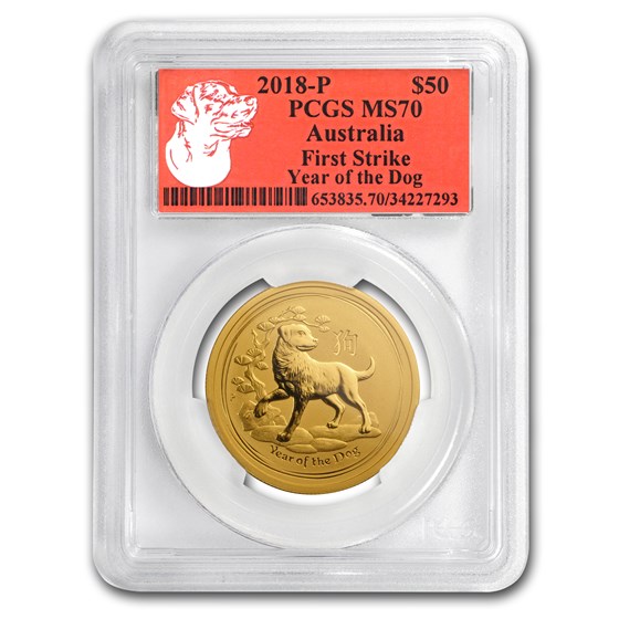 2018 Australia 1/2 oz Gold Lunar Dog MS-70 PCGS (FS, Red Label) 2018 Australia 1/2 oz Gold Lunar Dog MS-70 PCGS (FS, Red Label)