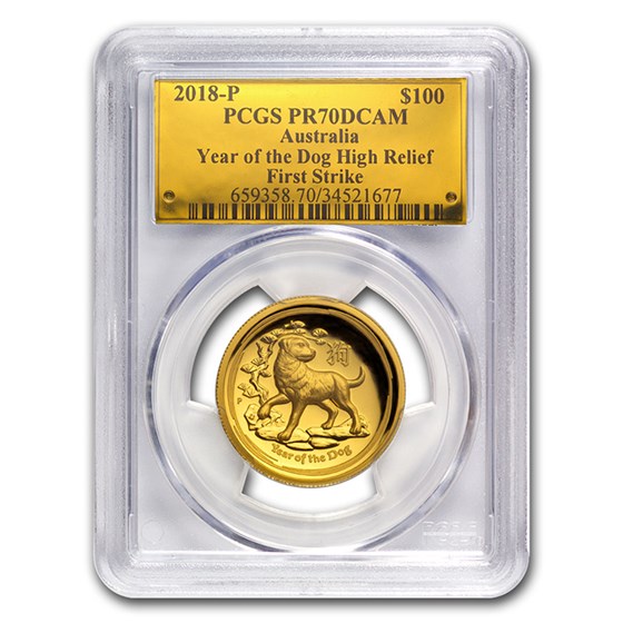 2018 Australia 1 oz Gold Dog HR PR-70 PCGS (FS, with OGP) 2018 Australia 1 oz Gold Dog HR PR-70 PCGS (FS, with OGP)