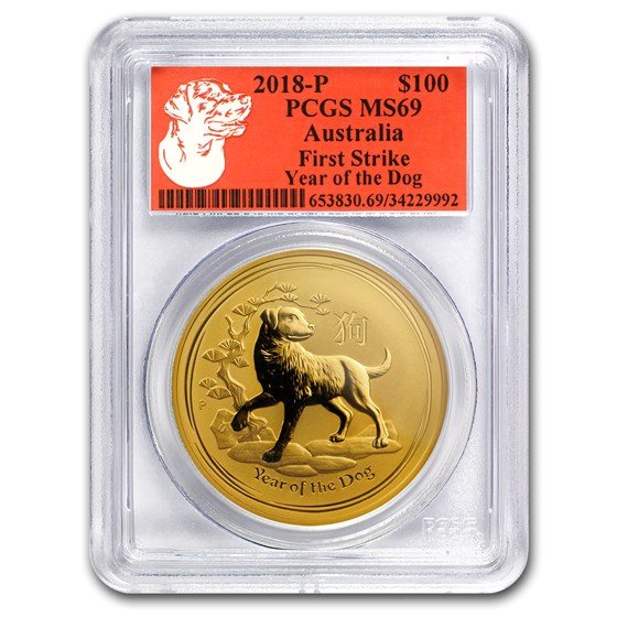 2018 Australia 1 oz Gold Lunar Dog MS-69 PCGS (FS, Red Label) 2018 Australia 1 oz Gold Lunar Dog MS-69 PCGS (FS, Red Label)