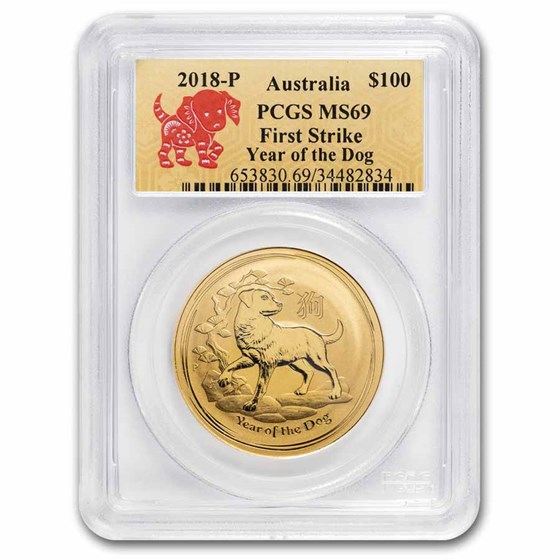 2018 Australia 1 oz Gold Lunar Dog MS-69 PCGS (FS, Red Label) 2018 Australia 1 oz Gold Lunar Dog MS-69 PCGS (FS, Red Label)