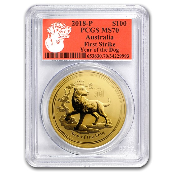 2018 Australia 1 oz Gold Lunar Dog MS-70 PCGS (FS, Red Label) 2018 Australia 1 oz Gold Lunar Dog MS-70 PCGS (FS, Red Label)