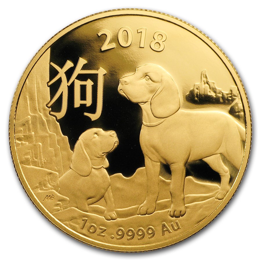 2018 Australia 1 oz Gold Lunar Year of the Dog BU (RAM)