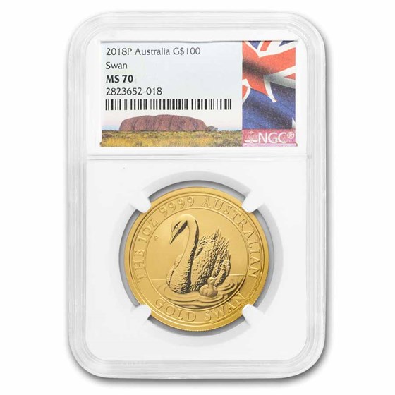 2018 Australia 1 oz Gold Swan MS-70 NGC