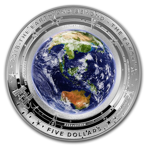 2018 Australia 1 oz Silver $5 Domed Earth and Beyond: The Earth 2018 Australia 1 oz Silver $5 Domed Earth and Beyond: The Earth