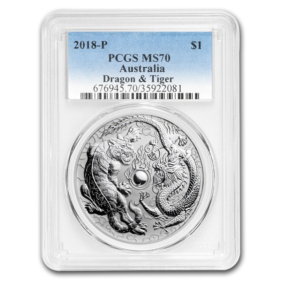2018 Australia 1 oz Silver Dragon & Tiger MS-70 PCGS 2018 Australia 1 oz Silver Dragon & Tiger MS-70 PCGS