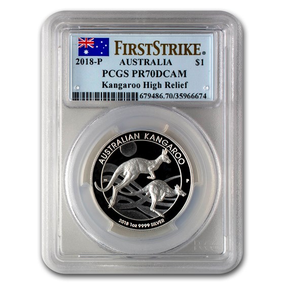 2018 Australia 1 oz Silver Kangaroo PR-70 PCGS (FS, High Relief) 2018 Australia 1 oz Silver Kangaroo PR-70 PCGS (FS, High Relief)