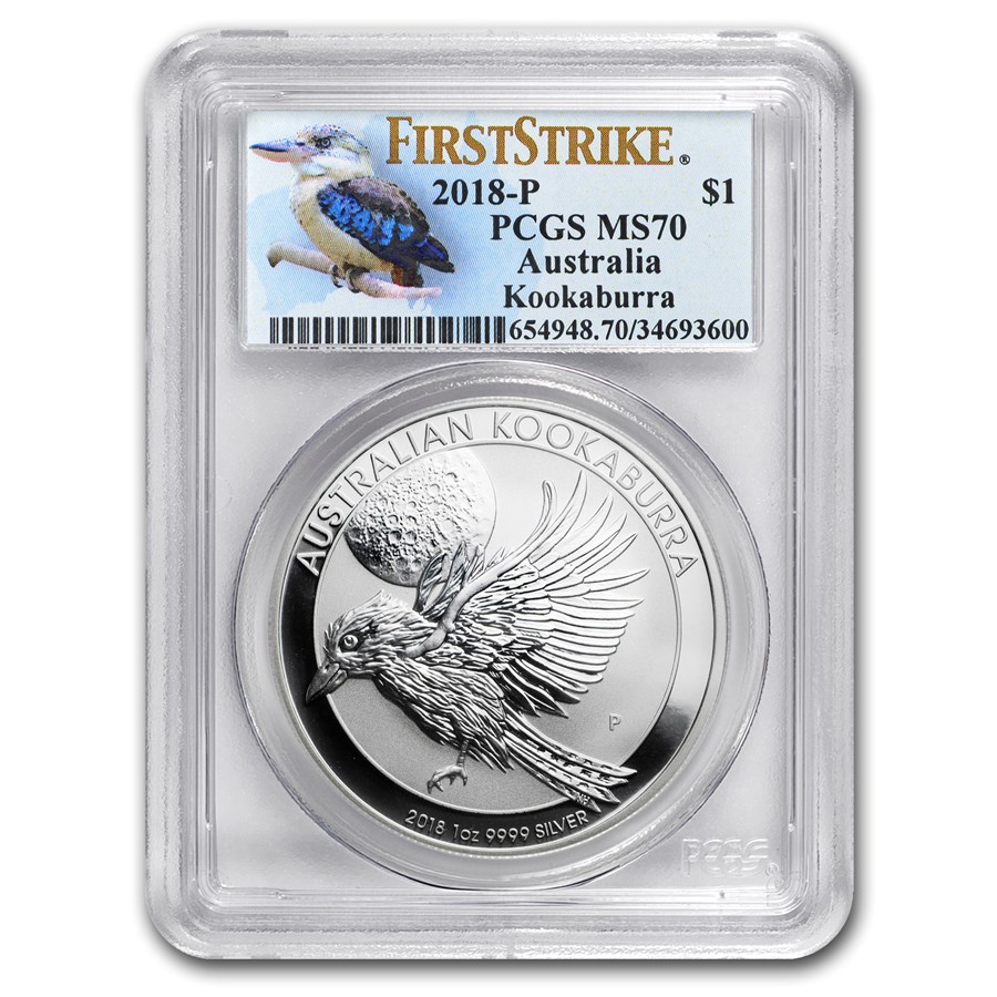 2018 Australia 1 oz Silver Kookaburra MS-70 PCGS (FS, Kook Label)