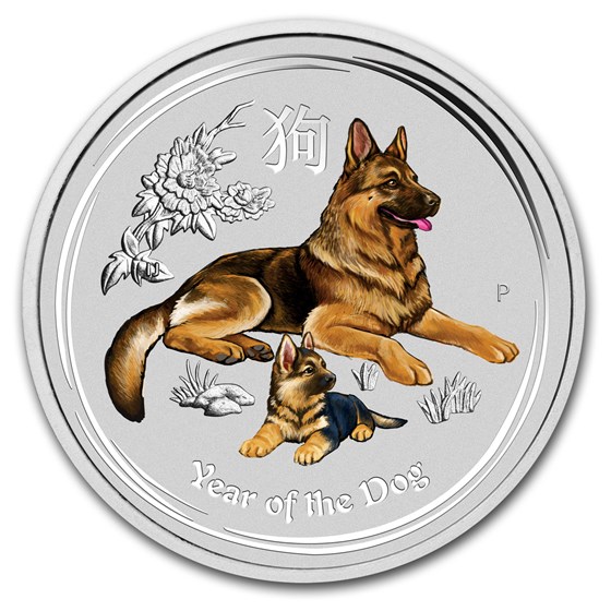 2018 Australia 1 oz Silver Lunar Dog BU (Colorized)